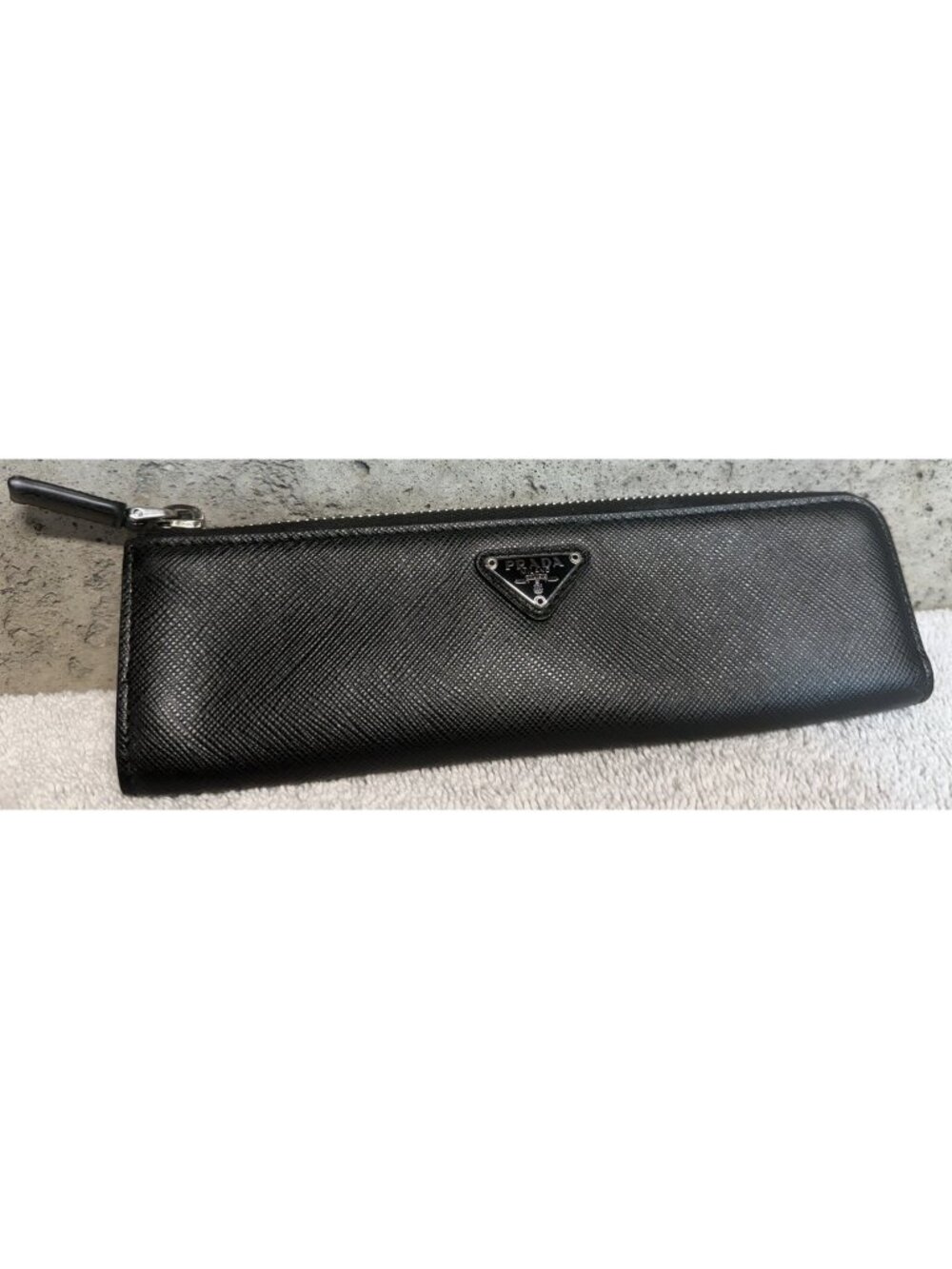 Prada 2KN006 Black Saffiano Leather Pencil Case Zip Pouch Made in Italy